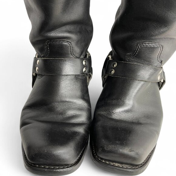 REV Black Square Toe Leather Harness Motorcycle Biker Boots Men's 10.5 - Picture 6 of 14